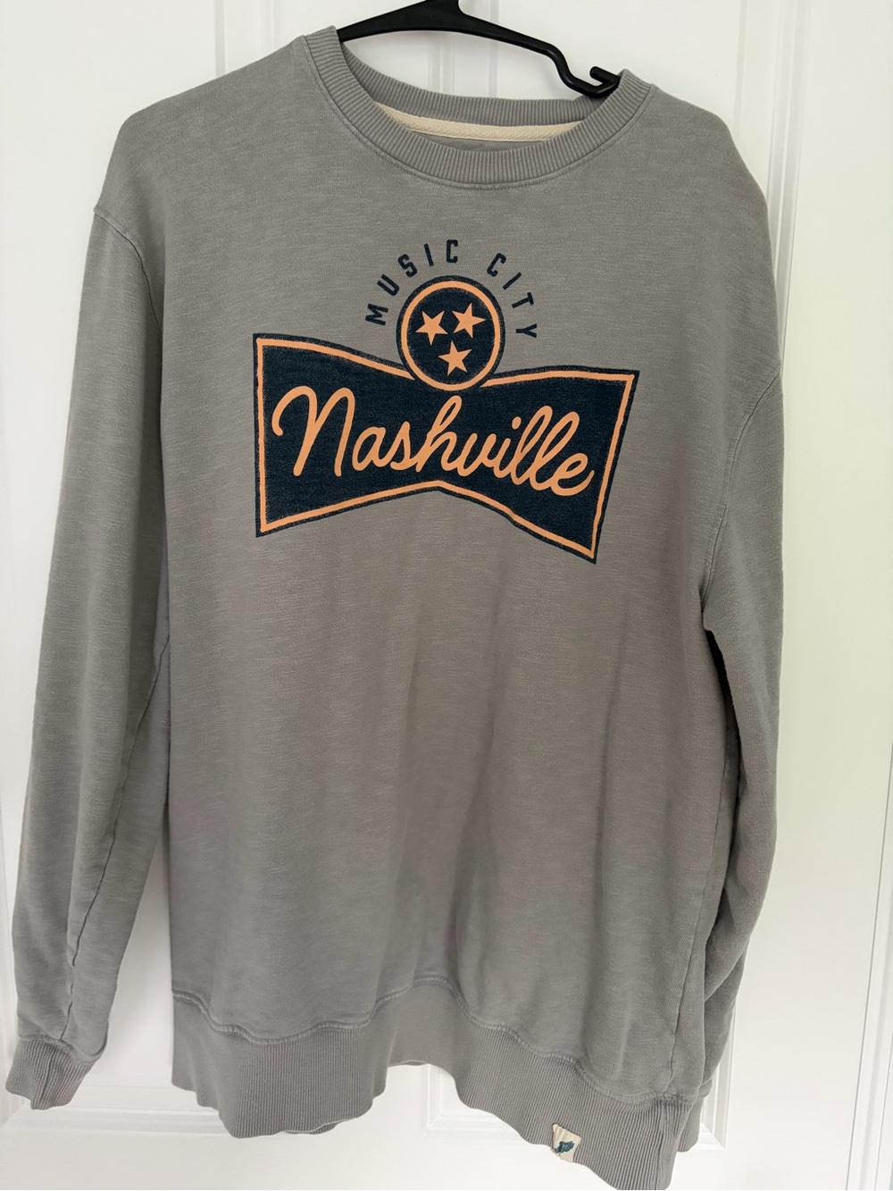 League Gray Crewneck with Navy and Peach Nashville Graphic
